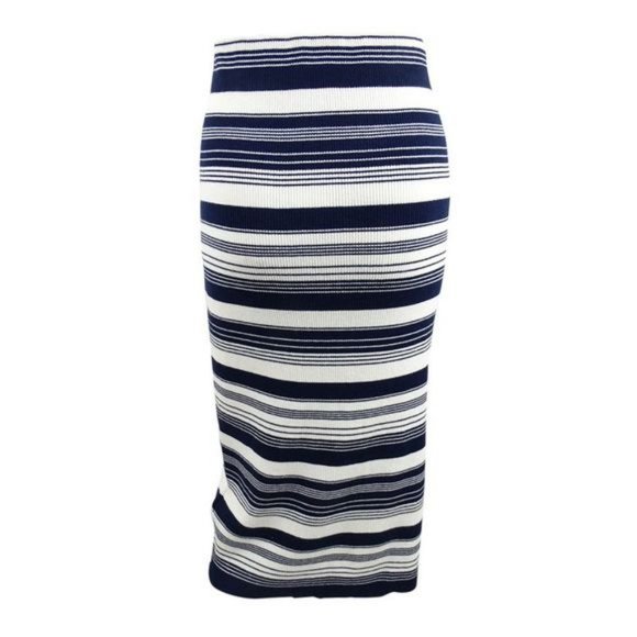 NWT Lauren Ralph Lauren Women's Striped Midi Skirt Navy and Cream - Picture 4 of 4